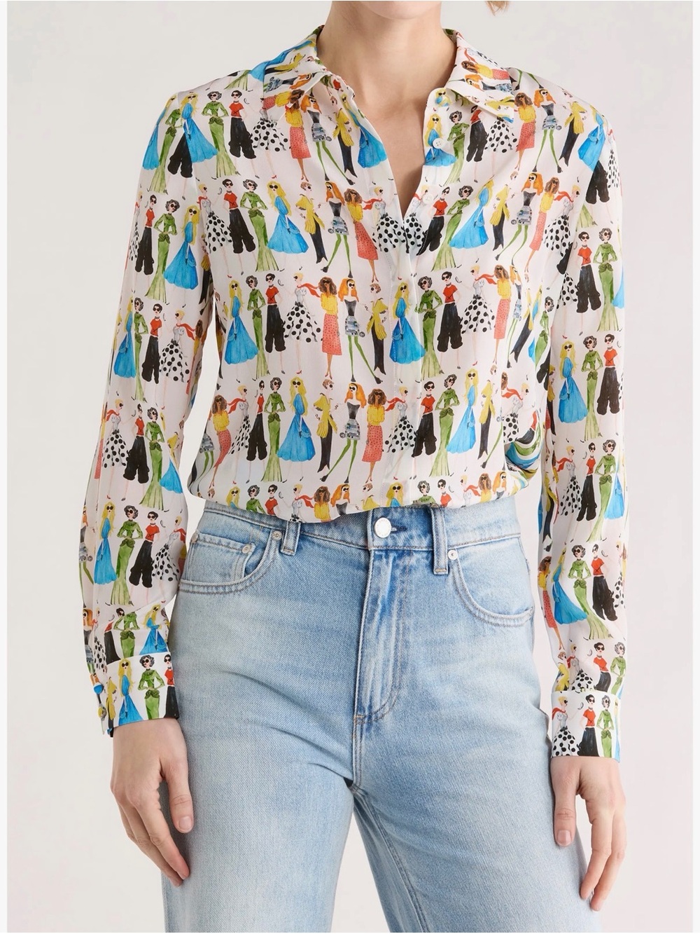 Alice + Olivia Willa Stace Face Silk Button-Down Blouse Multicolor HTF Size XS